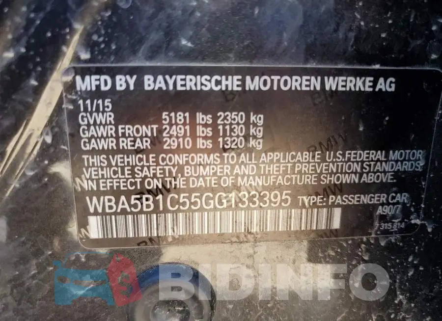 WBA5B1C55GG133395 Photo# 12