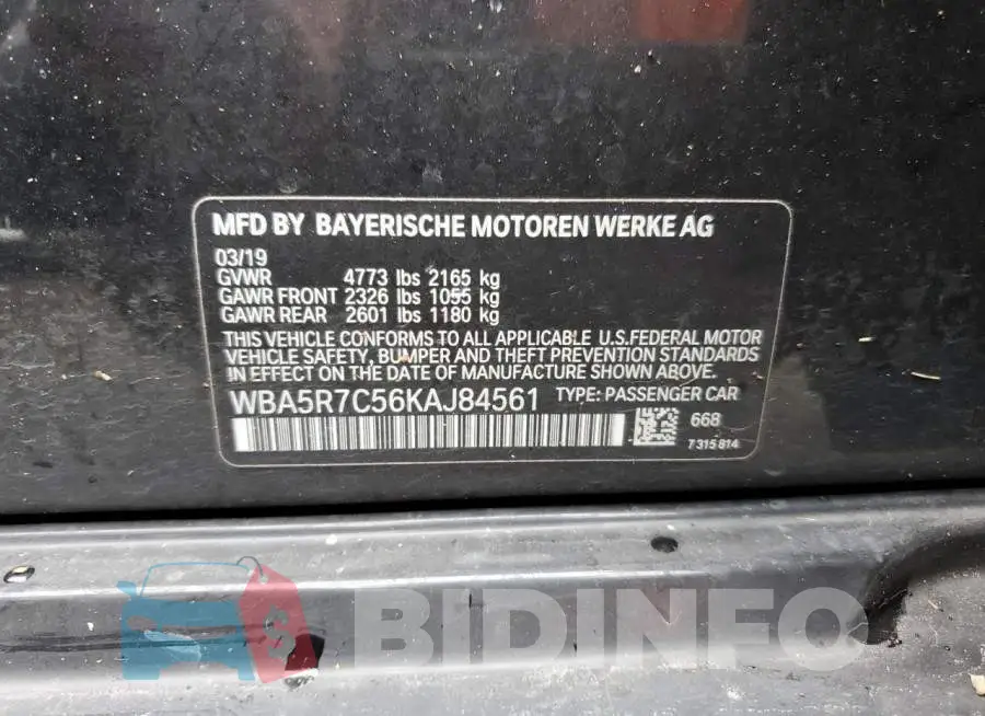 WBA5R7C56KAJ84561 Photo# 13