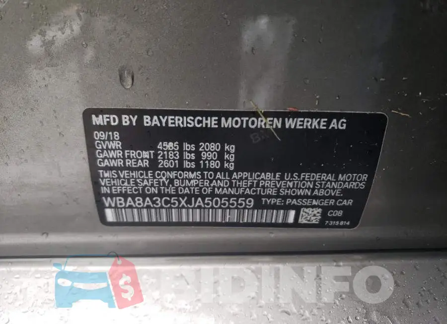 WBA8A3C5XJA505559 Photo# 12