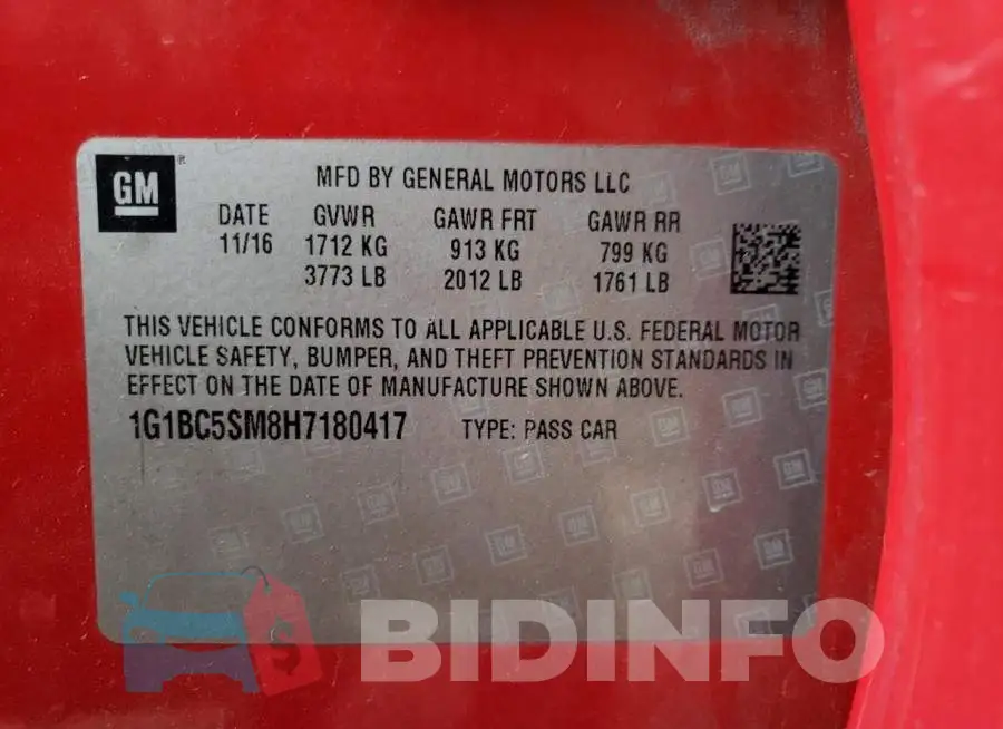 1G1BC5SM8H7180417 Photo# 12