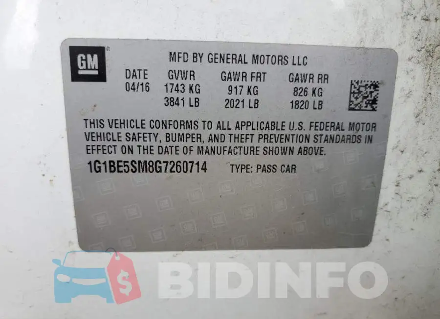 1G1BE5SM8G7260714 Photo# 12