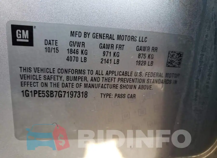 1G1PE5SB7G7197318 Photo# 12