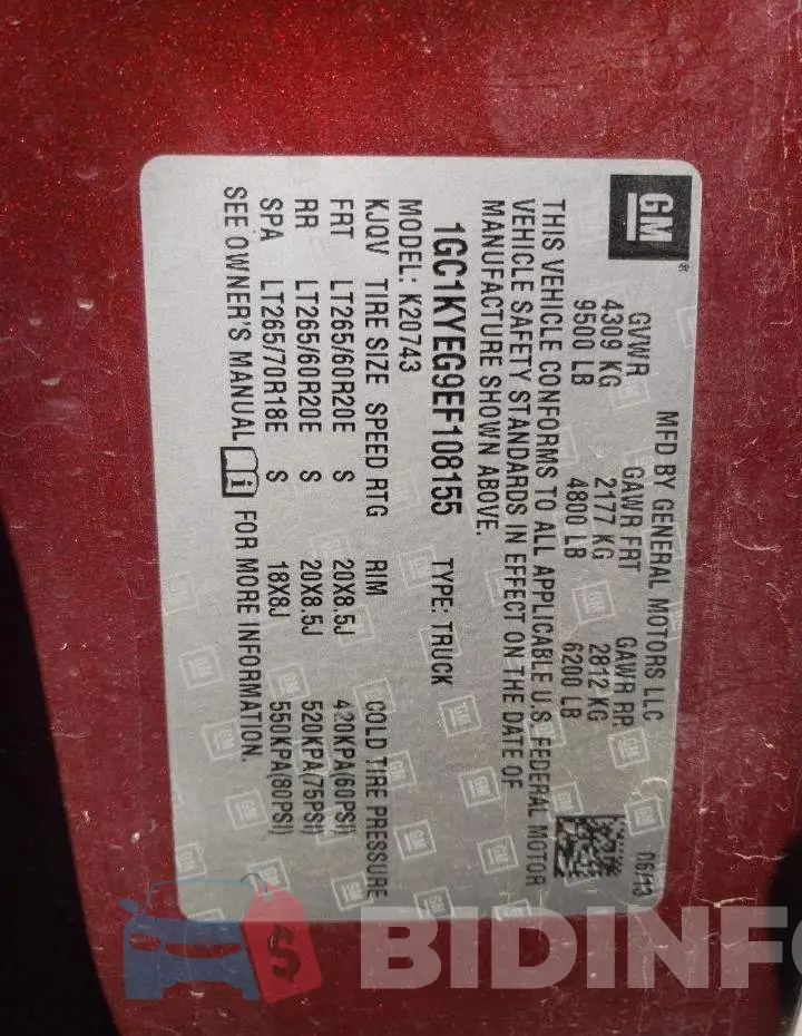 1GC1KYEG9EF108155 Photo# 12