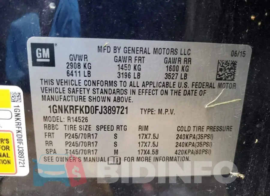 1GNKRFKD0FJ389721 Photo# 12