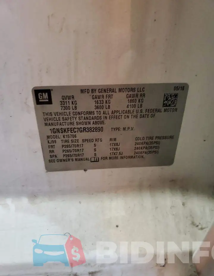 1GNSKFEC7GR382890 Photo# 13