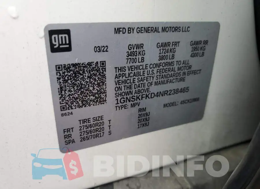 1GNSKFKD4NR238465 Photo# 14