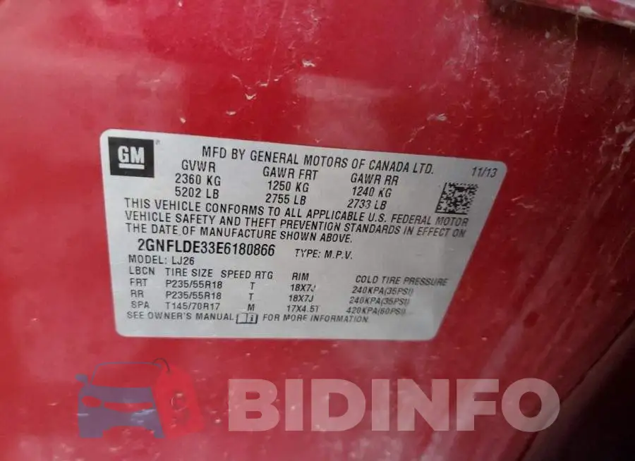 2GNFLDE33E6180866 Photo# 12