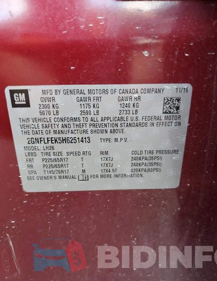 2GNFLFEK5H6251413 Photo# 12