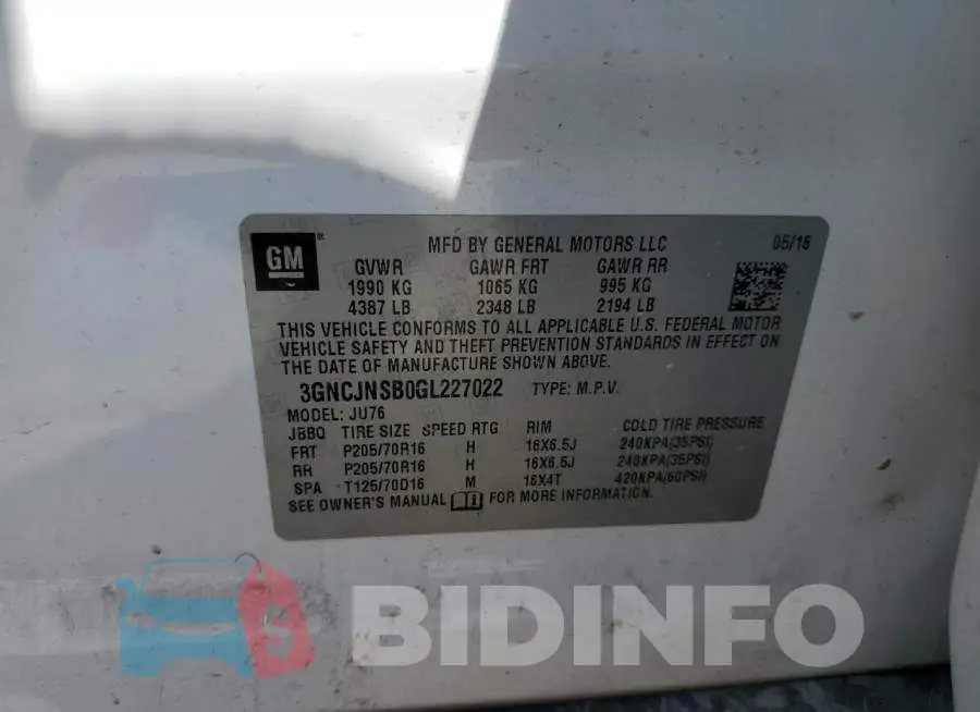 3GNCJNSB0GL227022 Photo# 12
