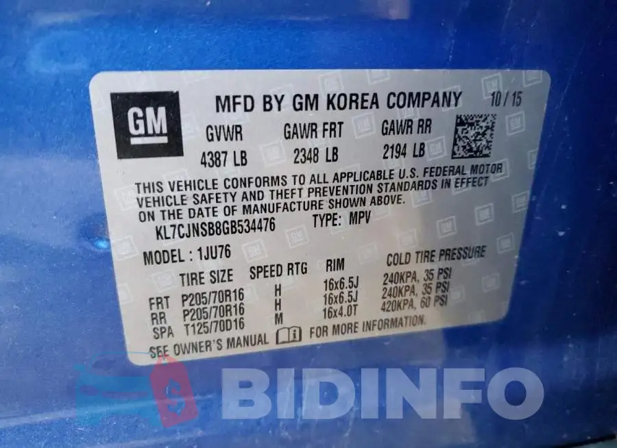 KL7CJNSB8GB534476 Photo# 12