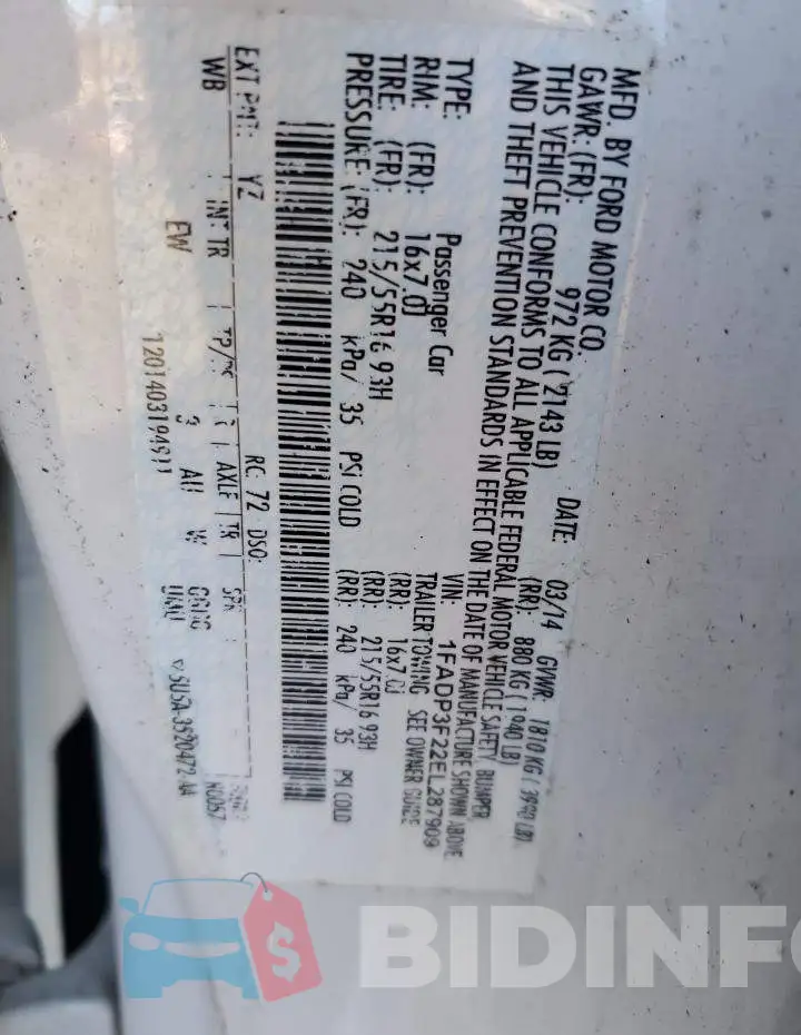 1FADP3F22EL287909 Photo# 12