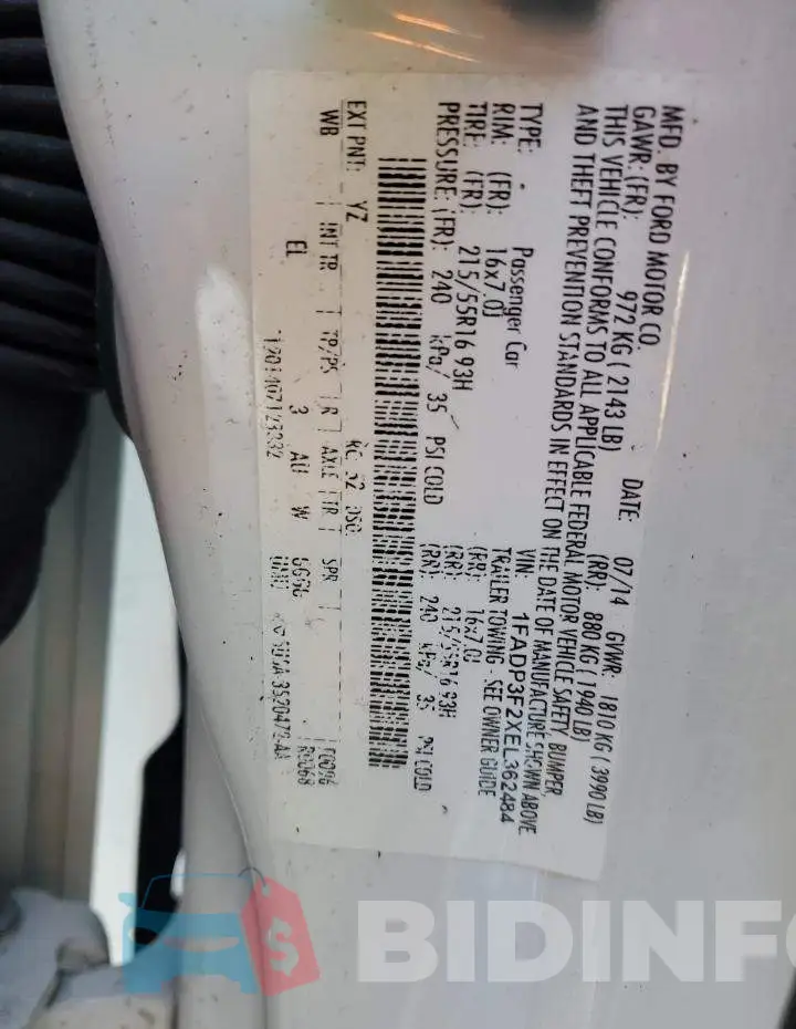 1FADP3F2XEL362484 Photo# 12