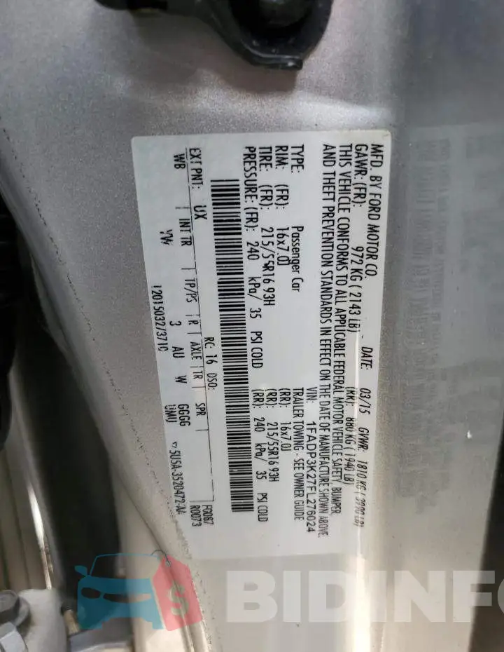 1FADP3K27FL276024 Photo# 12