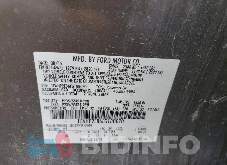 1FAHP2E86FG188070 Photo# 12