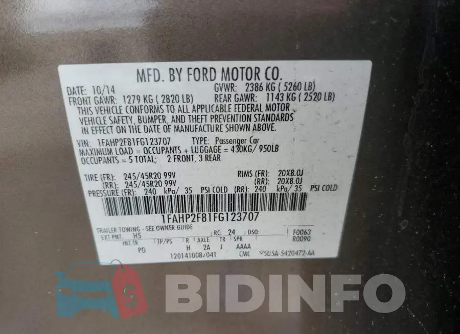 1FAHP2F81FG123707 Photo# 13
