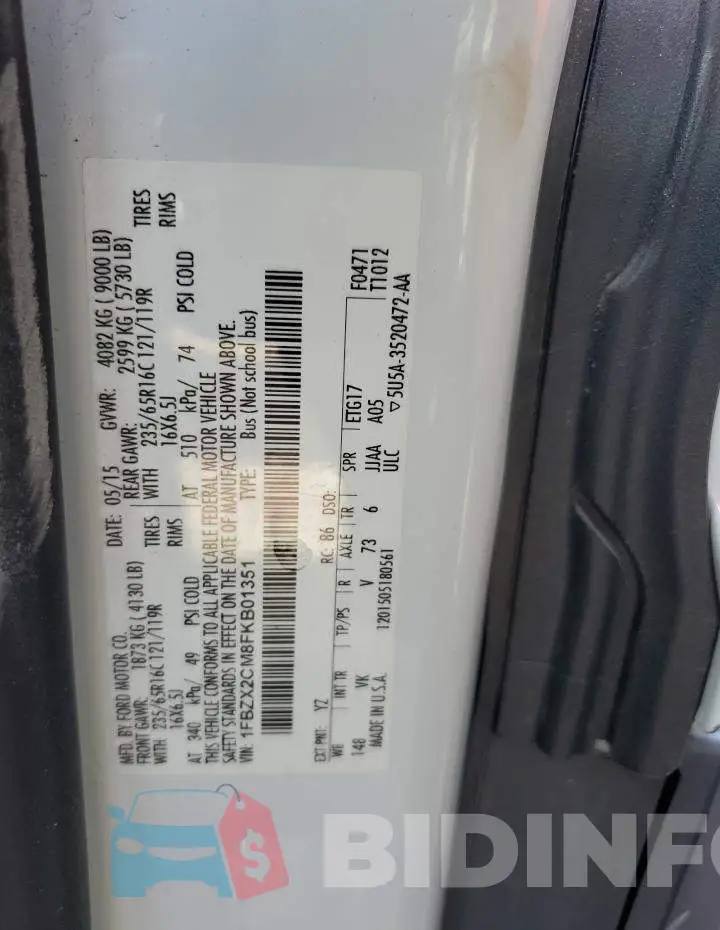 1FBZX2CM8FKB01351 Photo# 13