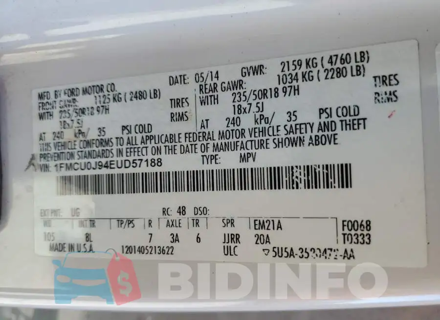 1FMCU0J94EUD57188 Photo# 12