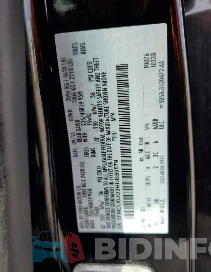 1FMCU0JD3HUB59579 Photo# 13