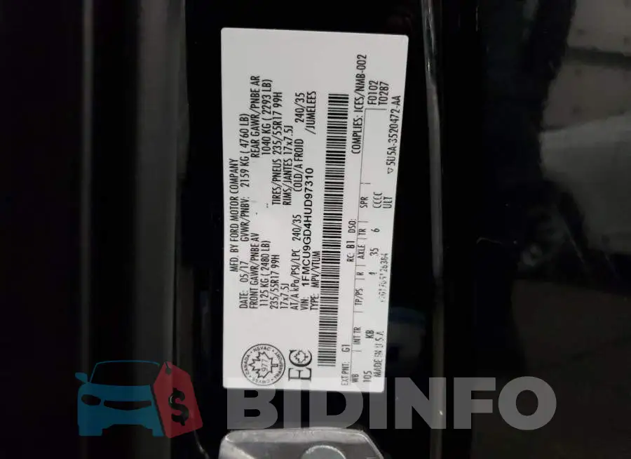 1FMCU9GD4HUD97310 Photo# 13