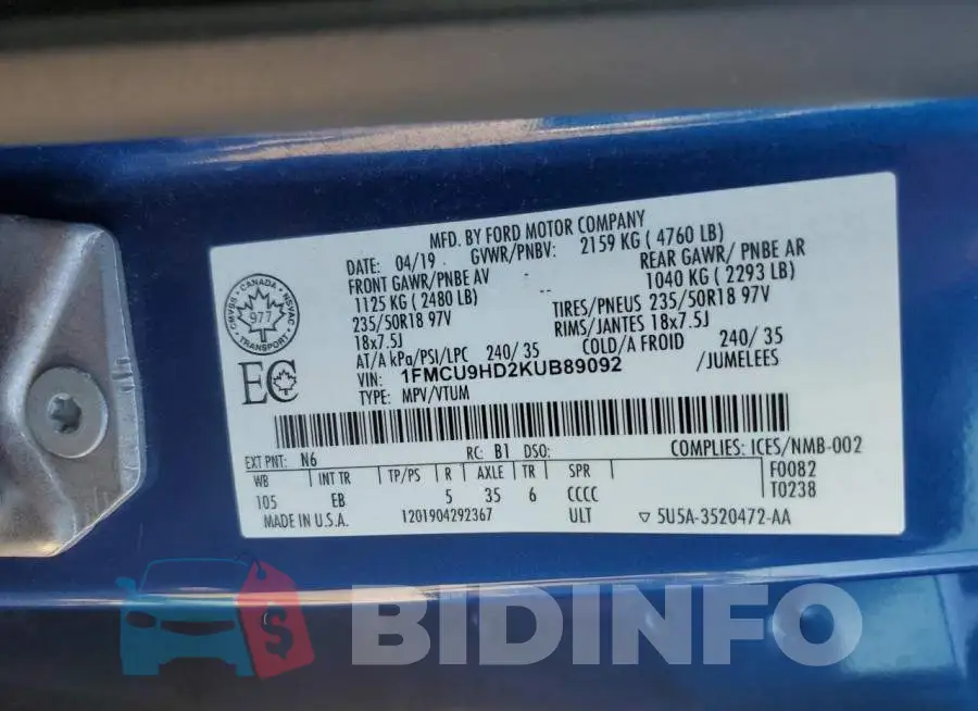 1FMCU9HD2KUB89092 Photo# 13