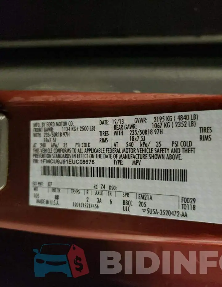 1FMCU9J91EUC08676 Photo# 13