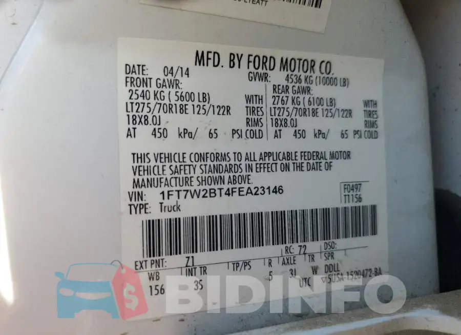 1FT7W2BT4FEA23146 Photo# 12