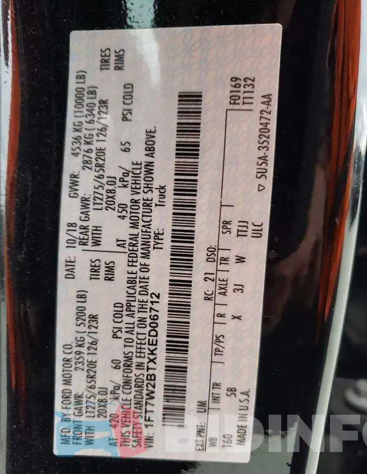 1FT7W2BTXKED06712 Photo# 12
