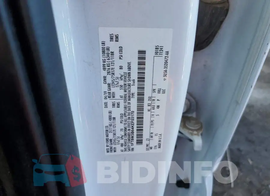 1FT8W3B64KEF03170 Photo# 12