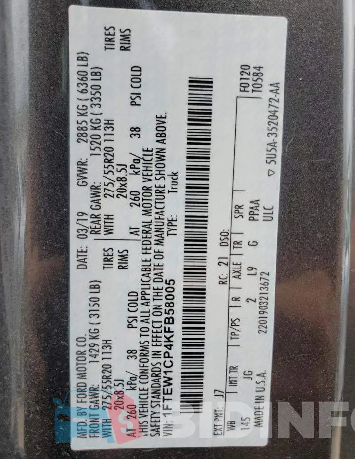 1FTEW1CP4KFB58005 Photo# 12