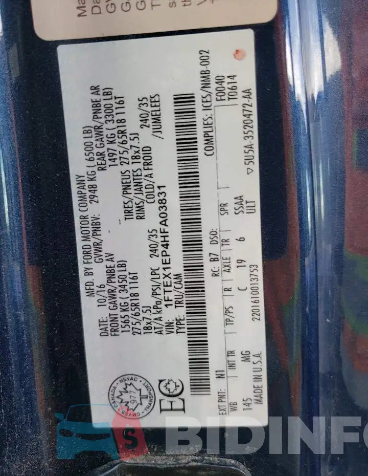 1FTEX1EP4HFA03831 Photo# 12