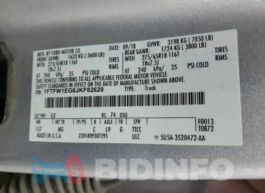 1FTFW1EG8JKF82620 Photo# 13