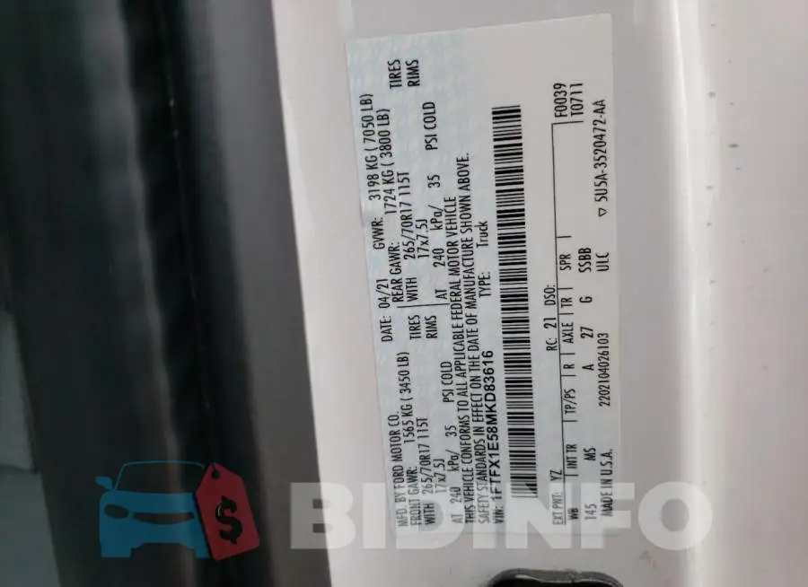 1FTFX1E58MKD83616 Photo# 12