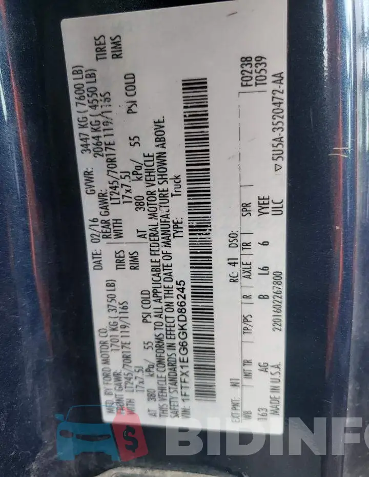 1FTFX1EG6GKD86245 Photo# 12
