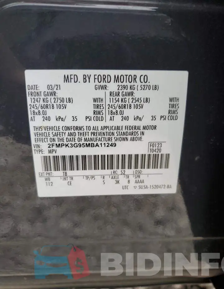 2FMPK3G95MBA11249 Photo# 12
