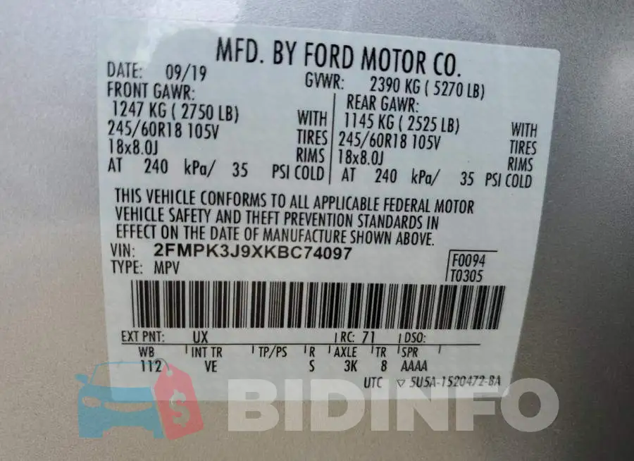 2FMPK3J9XKBC74097 Photo# 14