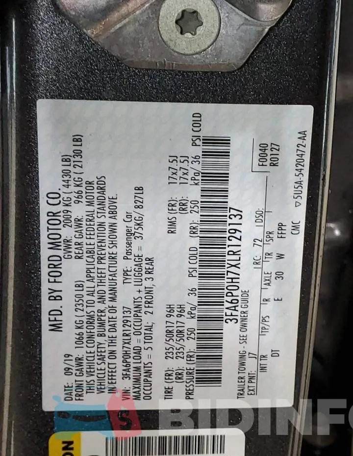 3FA6P0H7XLR129137 Photo# 12