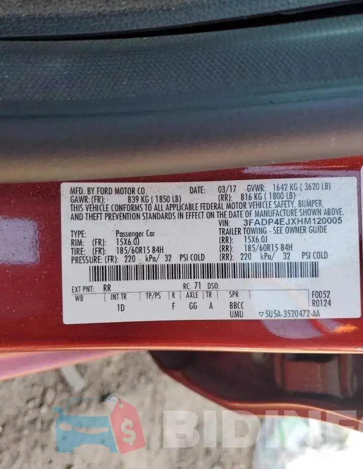 3FADP4EJXHM120005 Photo# 12