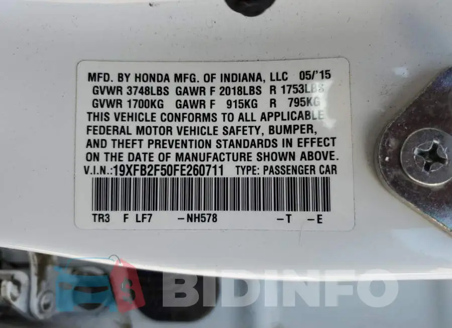 19XFB2F50FE260711 Photo# 12