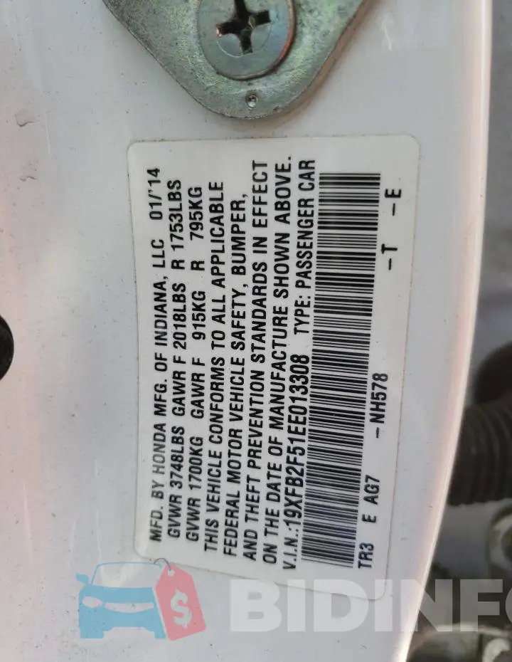 19XFB2F51EE013308 Photo# 12