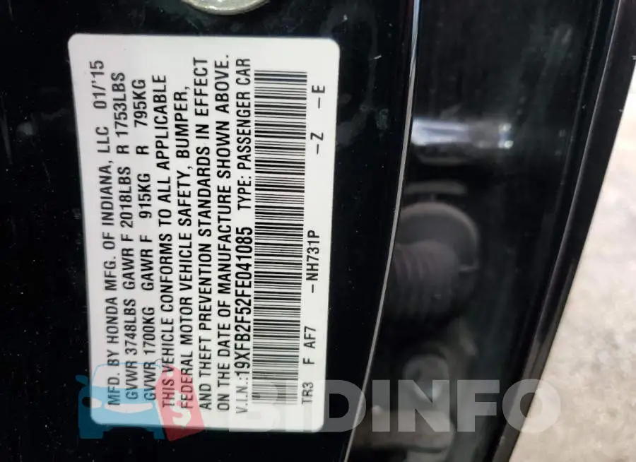 19XFB2F52FE041085 Photo# 13