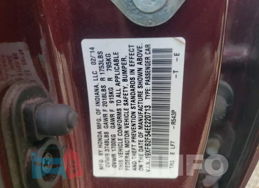 19XFB2F54EE220713 Photo# 12