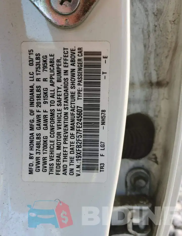 19XFB2F57FE245607 Photo# 12