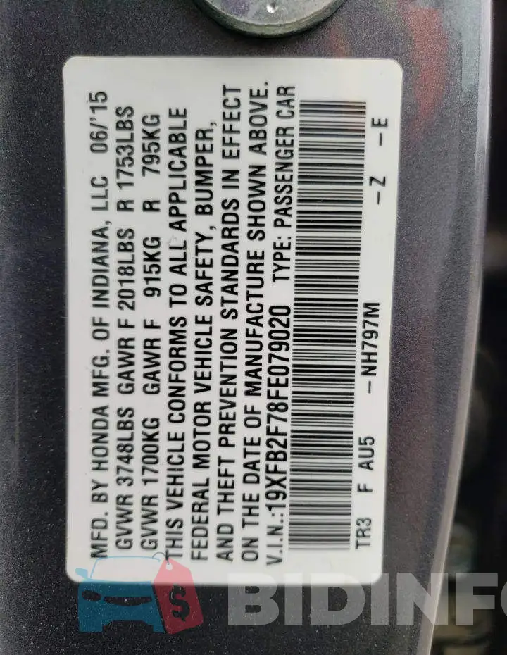 19XFB2F78FE079020 Photo# 13