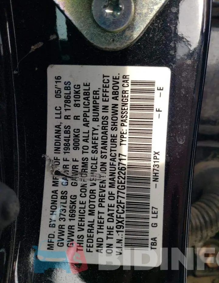 19XFC2F77GE226717 Photo# 12