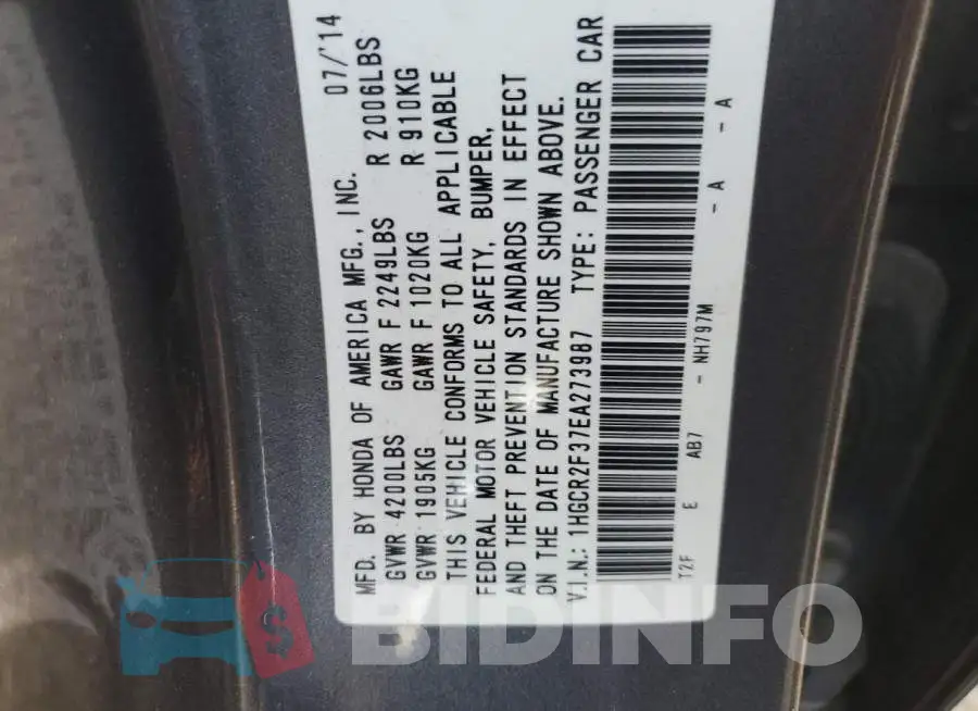 1HGCR2F37EA273987 Photo# 12