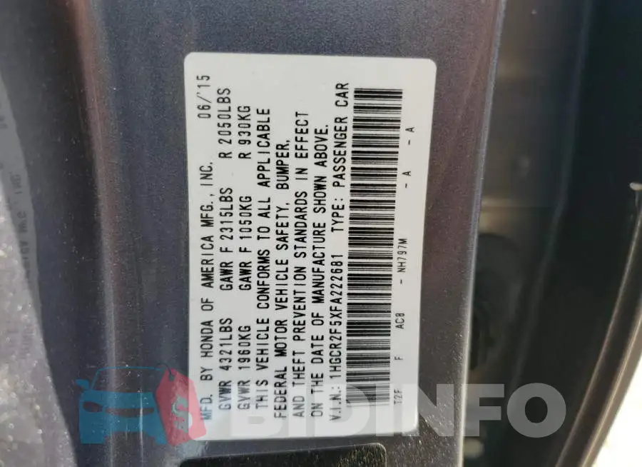 1HGCR2F5XFA222681 Photo# 13