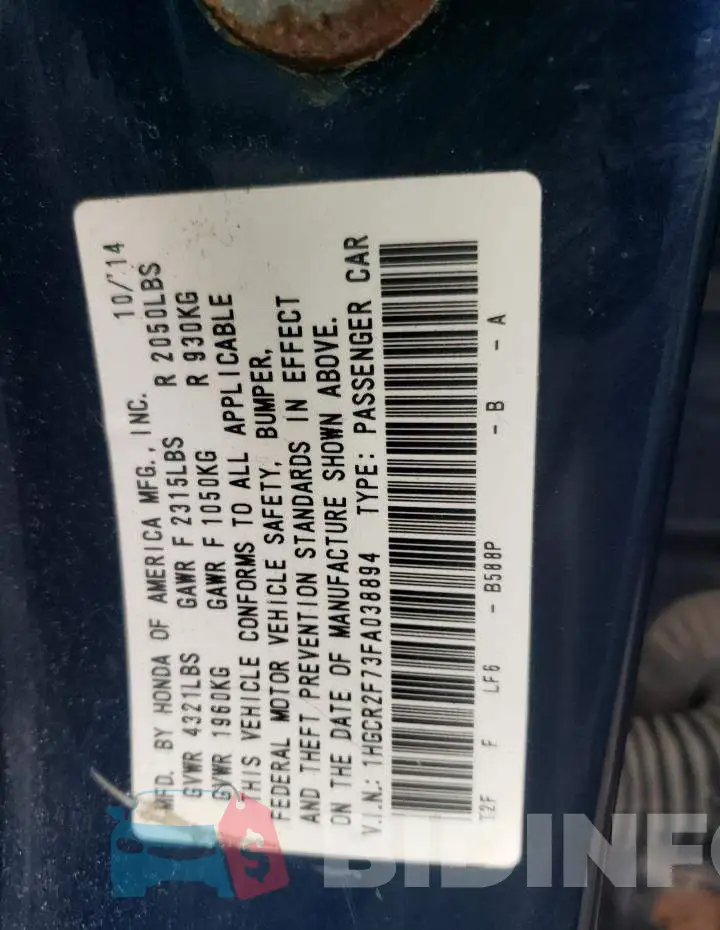 1HGCR2F73FA038894 Photo# 12