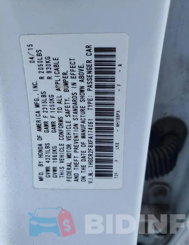 1HGCR2F8XFA174061 Photo# 12