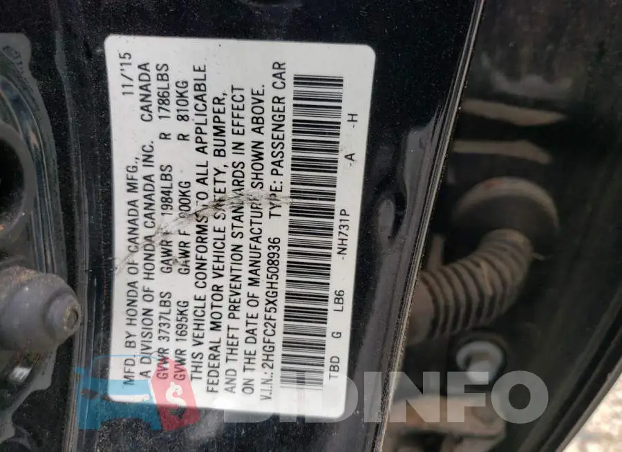 2HGFC2F5XGH508936 Photo# 12
