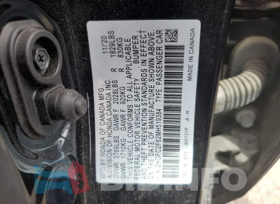 2HGFC2F62MH519384 Photo# 12